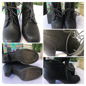Black Ankle Lace Up Boots by Sugar, 8M & 3" Heel. Very Good Preloved Condition